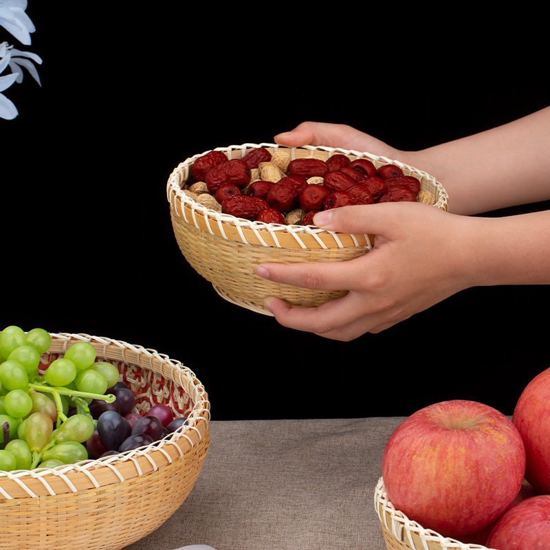 Cestas de pan al vapor de bambú trenzado cestas de almacenamiento casero bocadillos hechos a mano mesa redonda hueca pastoral sala de estar hogar