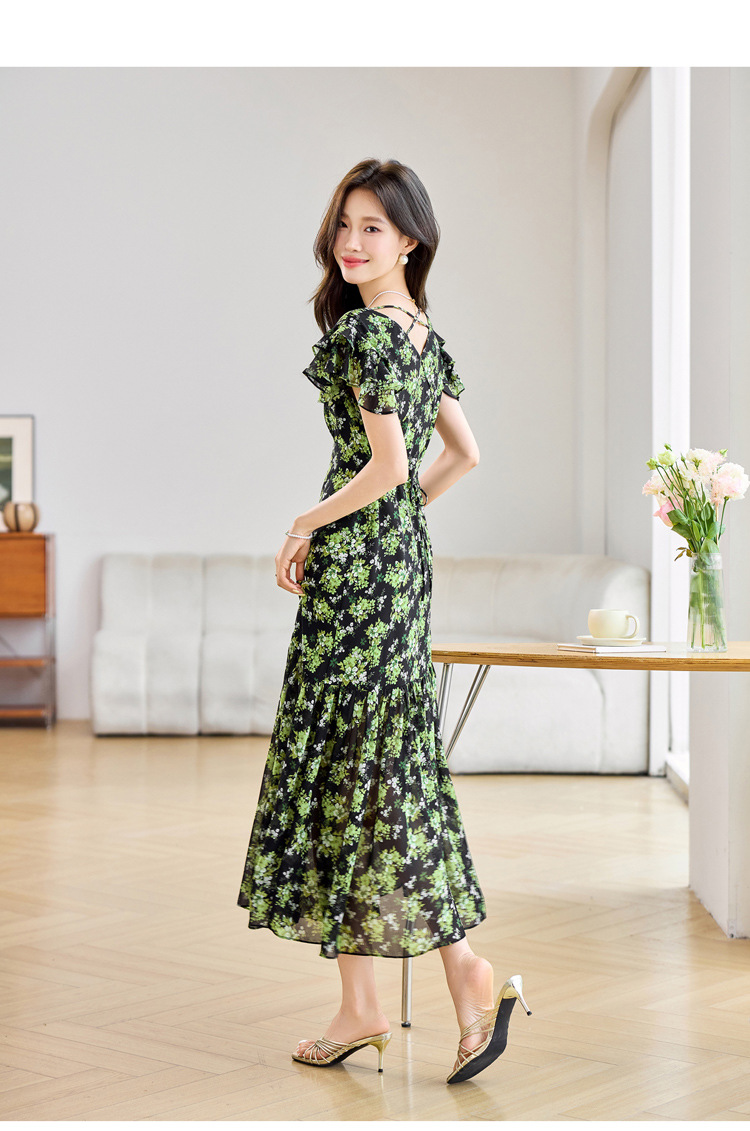 Đầm suông midi họa tiết hoa tay ngắn thanh lịch MM2632 — Màu sắc hình ảnh chi tiết 22
