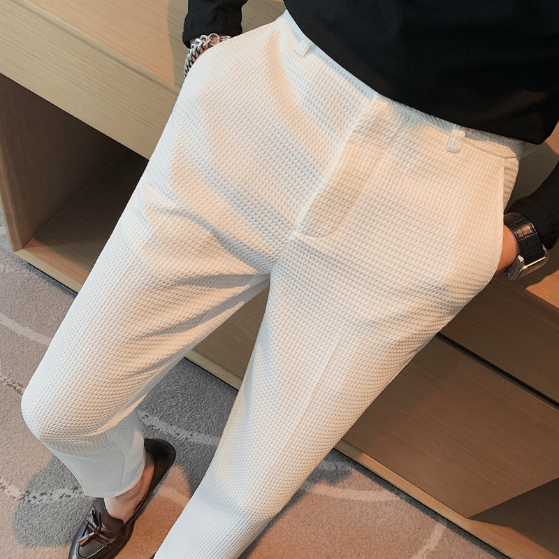 Pantalon décontracté droit gaufré à la mode et simple de marque tendance paresseuse, pantalon slim à petite jambe, pantalon d'affaires suspendu_voghion.com