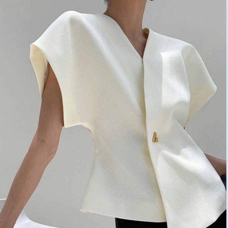 2025 Spot Export One-Button Vest Suit French Style Top Asymmetrical Vest Waist Drop Shoulder Sleeves for Women
