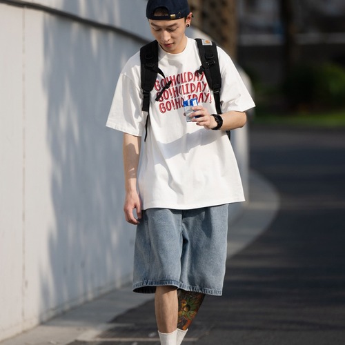 Cross-border Instagram short sleeve t-shirt for men, Hong Kong-style printed round neck t-shirt, Hong Kong-style simple and versatile trendy brand five-point top.