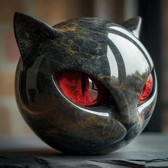 跨境2025欧美新品Black Cat Stone Sculpture黑猫头石头雕像摆件