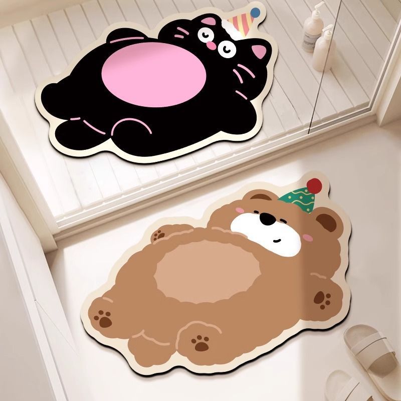 Cute Bear Diatom Mud Bathroom Mat Toilet Shower Water Absorbent Non-slip Foot Mat Toilet Door Entrance Mat