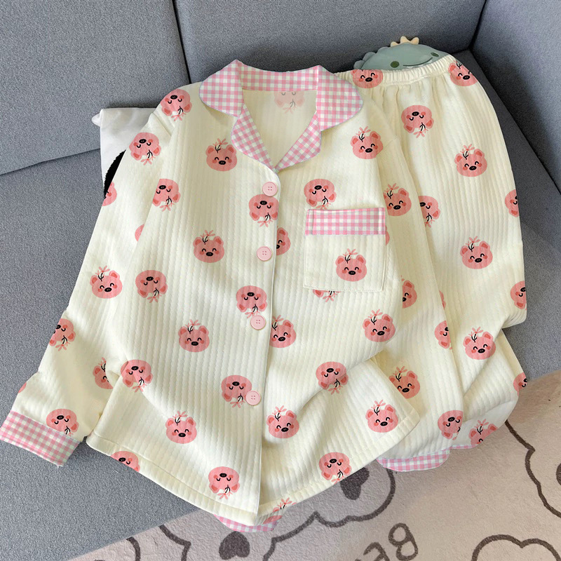 韩系少女心可爱睡衣女冬季甜美卡通空气棉保暖套装家居服实拍批发