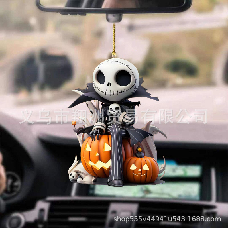 Colgantes de automóviles de Halloween transfronterizos creativos calabaza Jack Vampiro decoración espejo retrovisor llaveros colgantes de fiesta
