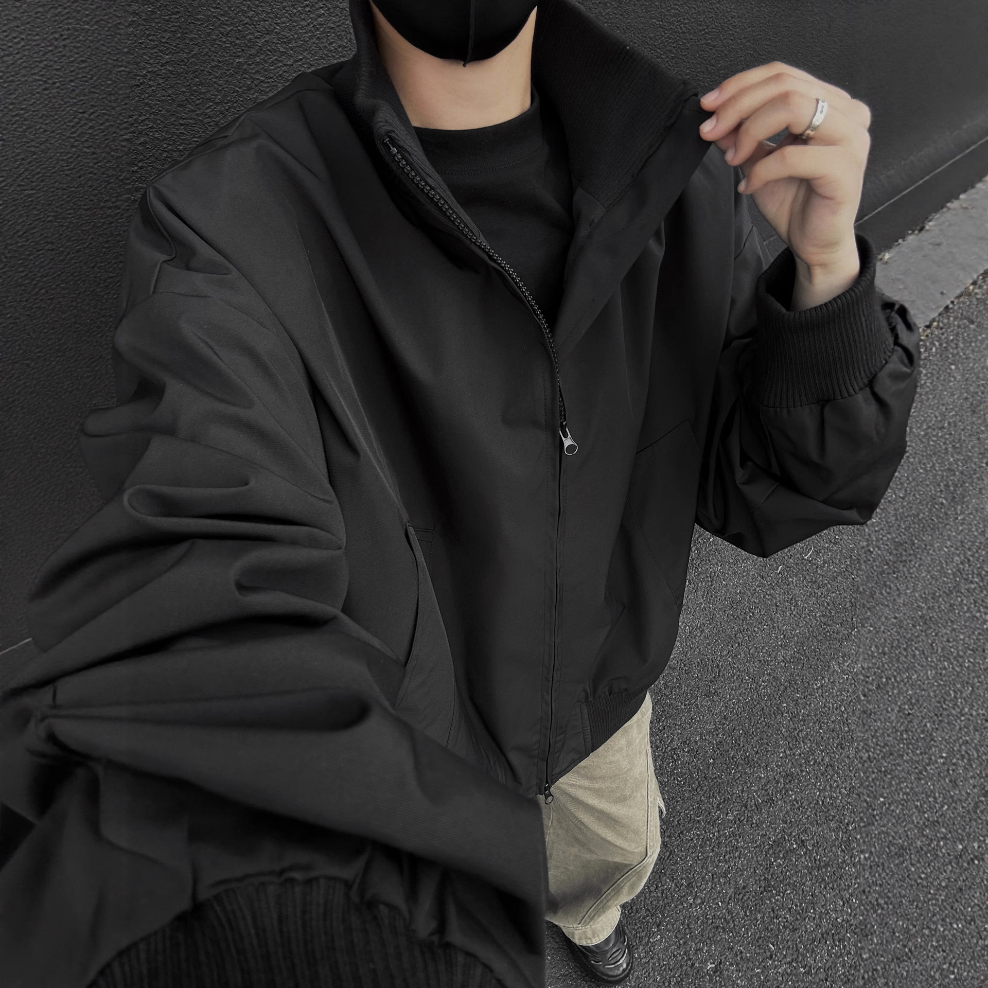 黑色cleanfit短款美式工装夹克男款2025新款秋季棒球服飞行员外套