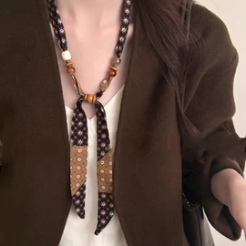 咖色系~复古腰果花抽拉串珠项链女高级感系脖丝巾气质毛衣链配饰