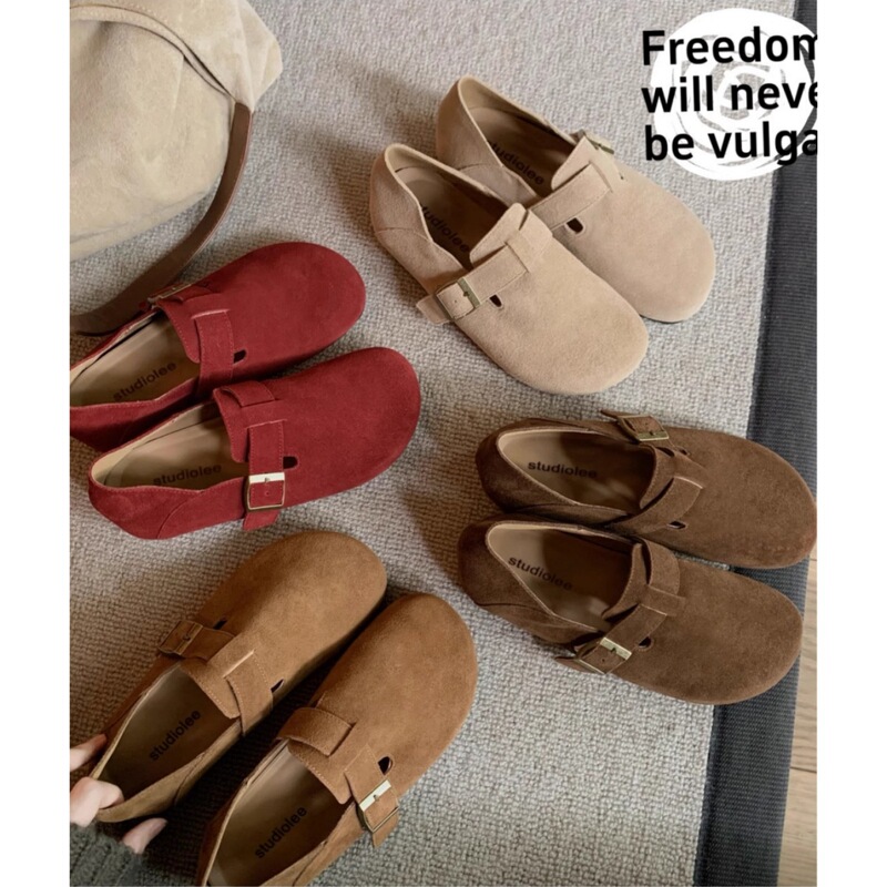 Cowhide Edition ~ Grape Mom Same Style Super Comfortable Slip-on Leather Single Shoes Women's Buckle with Lazy Boeken Shoes Autumn Cowhide Edition ~ Grape Mom Same Style Super Comfortable Slip-on Leather Single Shoes Women's Buckle with Lazy Boeken Shoes Autumn