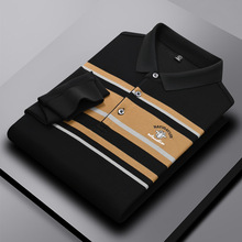 阿里虎男装 秋季新款休闲翻领长袖经典条纹刺绣POLO时尚商务polo