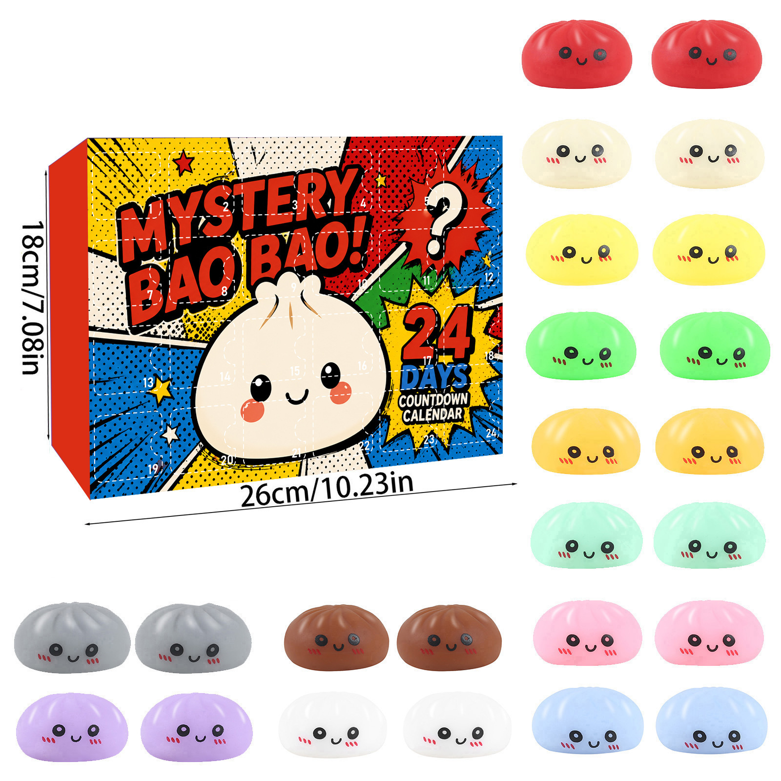 Cute Mini Bun Squishy Fidget Toy 24 días cuenta regresiva pan de dibujos animados pellizco pellizco Le caja ciega image 16