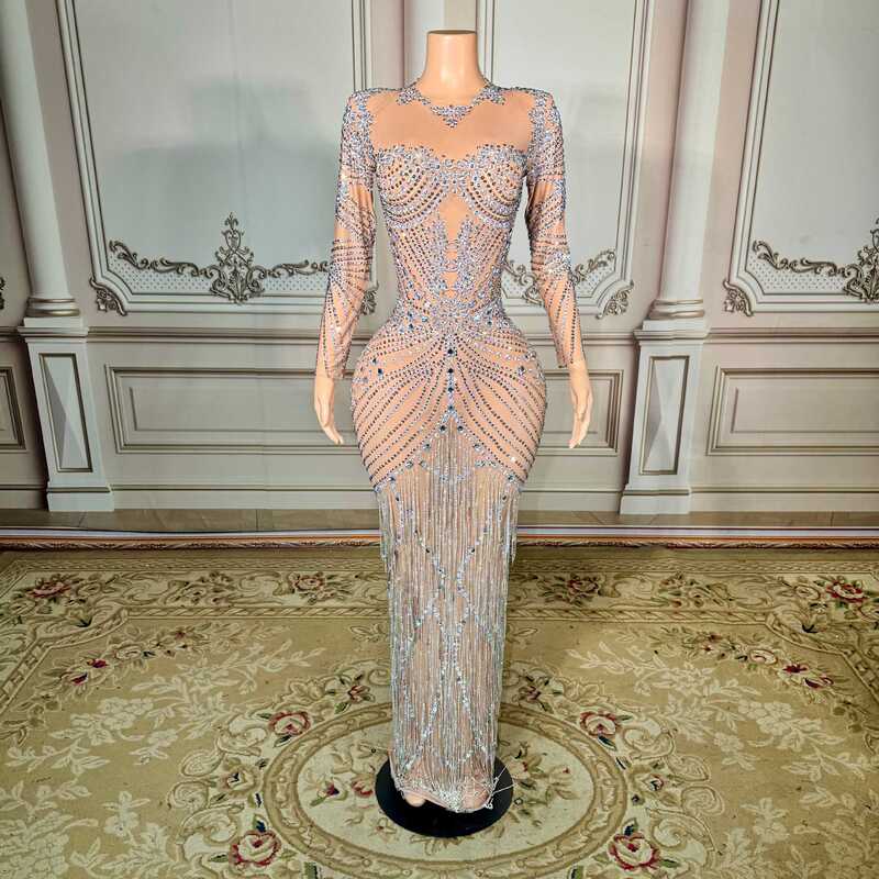 Designer-Inspired Niche European and American Style Heavy-Duty Rhinestone Tassel Long Dress Cocktail Party Evening Gown Dance Performance Dress Designer-Inspired Niche European and American Style Heavy-Duty Rhinestone Tassel Long Dress Cocktail Party Evening Gown Dance Performance Dress