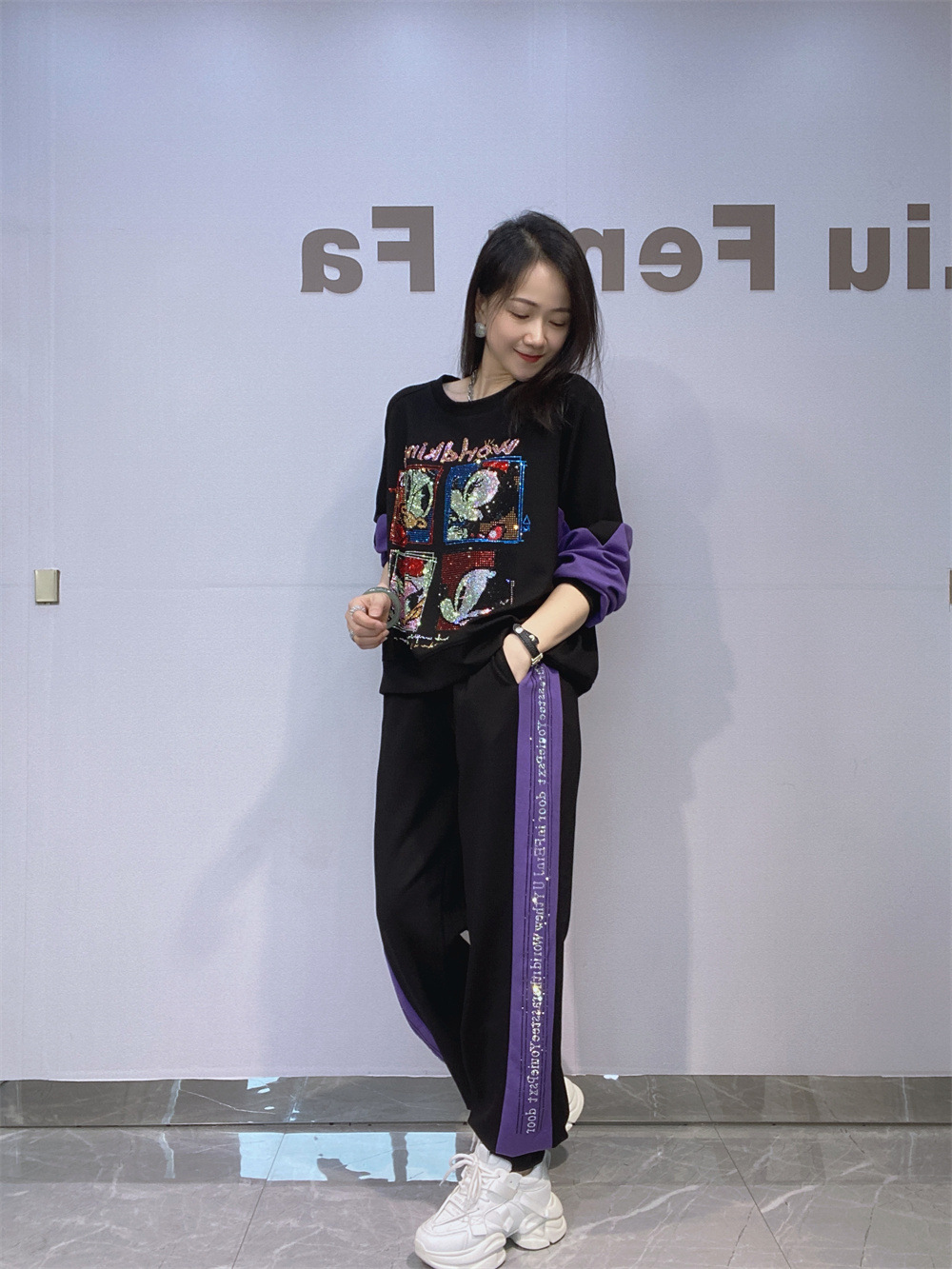 Conjunto Talla Grande de Manga Larga y Pantalón para Mujer Set de 2 Piezas de Algodón