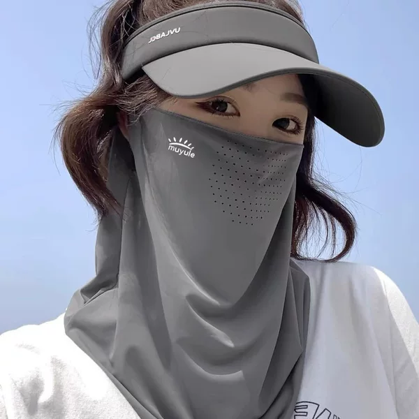 Summer Ice Silk Sun Protection Veil Neck Ear Hanging Mask Ice Sense UV Protection Veil Face Cover Full Face Breathable Sunshade