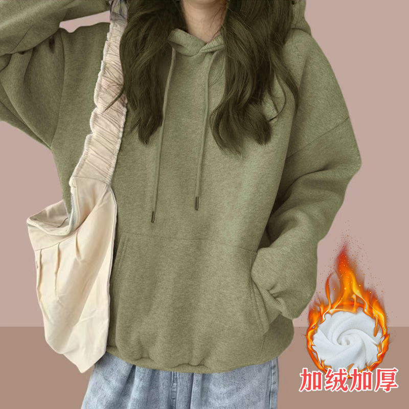 加绒连帽卫衣女情侣装2025秋冬宽松bf慵懒风休闲外套帽衫女装外贸|undefined