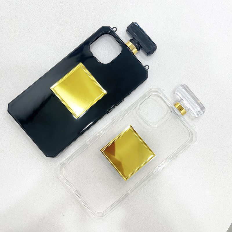 Suitable for Apple iPhone 17 Mobile Phone Case Perfume Bottle with Diamond Material/Transparent Black Tpu Hanging Chain Material