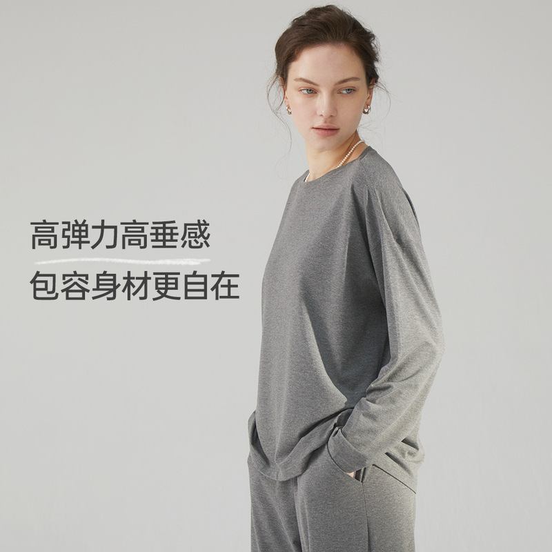 丸首長袖トップスTシャツ レディース カジュアル シンプル ホームウェア パジャマ 春秋万能 無地インナー 通気性|undefined