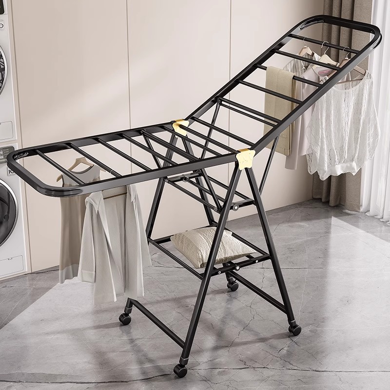 Folding Clothes Drying Rack for Balcony and Bedroom, Household Movable Indoor and Outdoor Clothes Drying Rack, Multi-Functional Floor-Standing Quilt Drying Rack