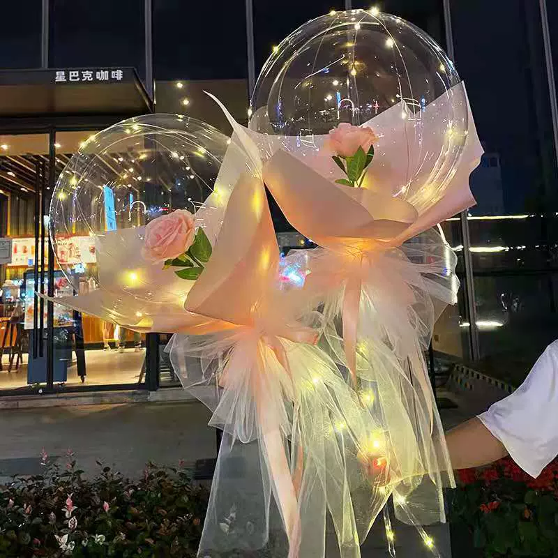 情人节玫瑰花波波球发光网红花束气球夜市地摊热销透明波波球批发