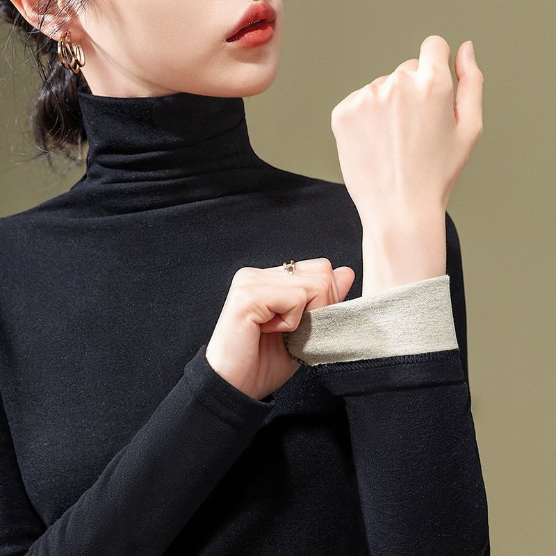 Camiseta de cuello alto de seda y cachemira para mujer, nueva colección 2024, ropa de mujer, camiseta térmica de manga larga con cintura ajustada