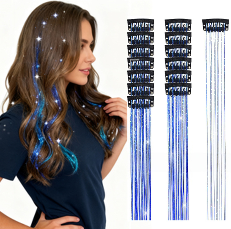 Amazon's New European and American Style Metallic Ribbon Clip-In Hair Extensions, Laser Gold Glitter Hairpieces, Fairy Wigs