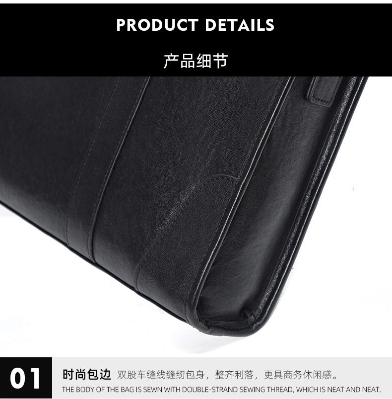 Túi xách tay nam da bò lớp đầu 38×8×28 cm, túi công sở đựng laptop 14 inch, đeo chéo tiện lợi — Màu Đen thuộc da bình thường bên trong màu đen, Màu đen cây cao, Lớp lót nỉ flannel cao cấp cầm tay màu đen chi tiết 19