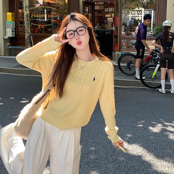 Goose Yellow Knitwear Women's 2025 New Outer Wear Soft Waxy Twist Pullover Knitwear with Bottoming Long-Sleeved Top
