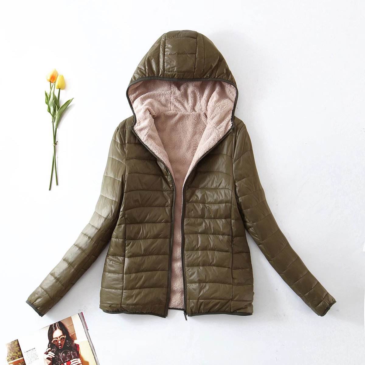 Fashion Solid Color Patchwork Polyester Zipper Coat Cotton Clothes display picture 3