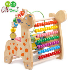 Wooden Children's Natural Wood Color Deer Knock Bead String Piano Revolving Bead Calculation Frame Kindergarten Intelligence Early Education Toy