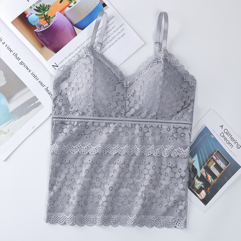 Nueva camisola de encaje francés ropa exterior camisola interior del pecho de las mujeres sexy hermosa espalda anti-exposición Chaleco de fondo