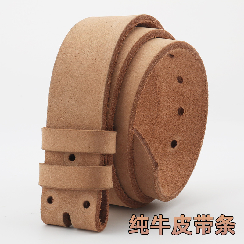 Men's Belt Real Cowhide Unleaded Trouser Belt Men's Simple All-match Top-layer Cowhide Primary Color Belt Casual Pants Belt