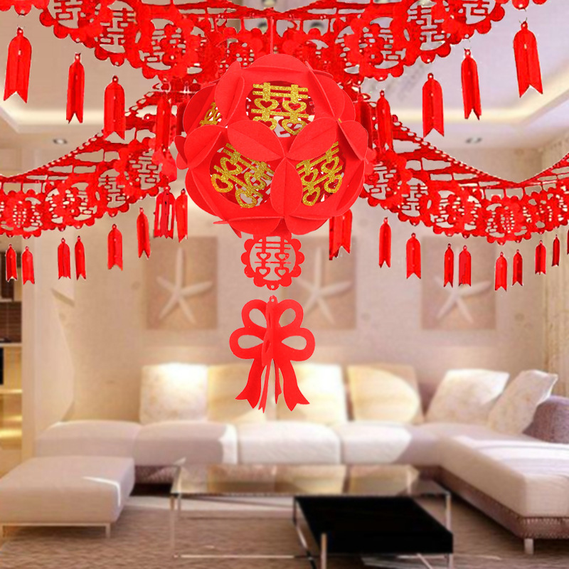 Wedding supplies, bedroom and living room decoration, flower garlands, wedding celebration, wedding decoration, colored ribbons, creative double happiness character set