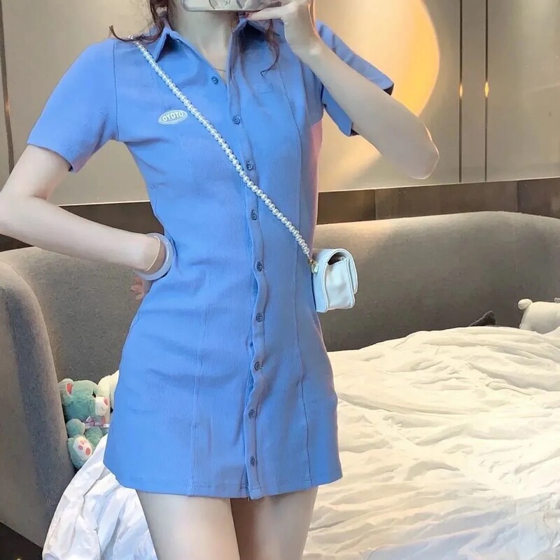 2022 new early spring women's French temperament first love sweet hot girl blue polo dress children's summer 2022 new early spring women's French temperament first love sweet hot girl blue polo dress children's summer
