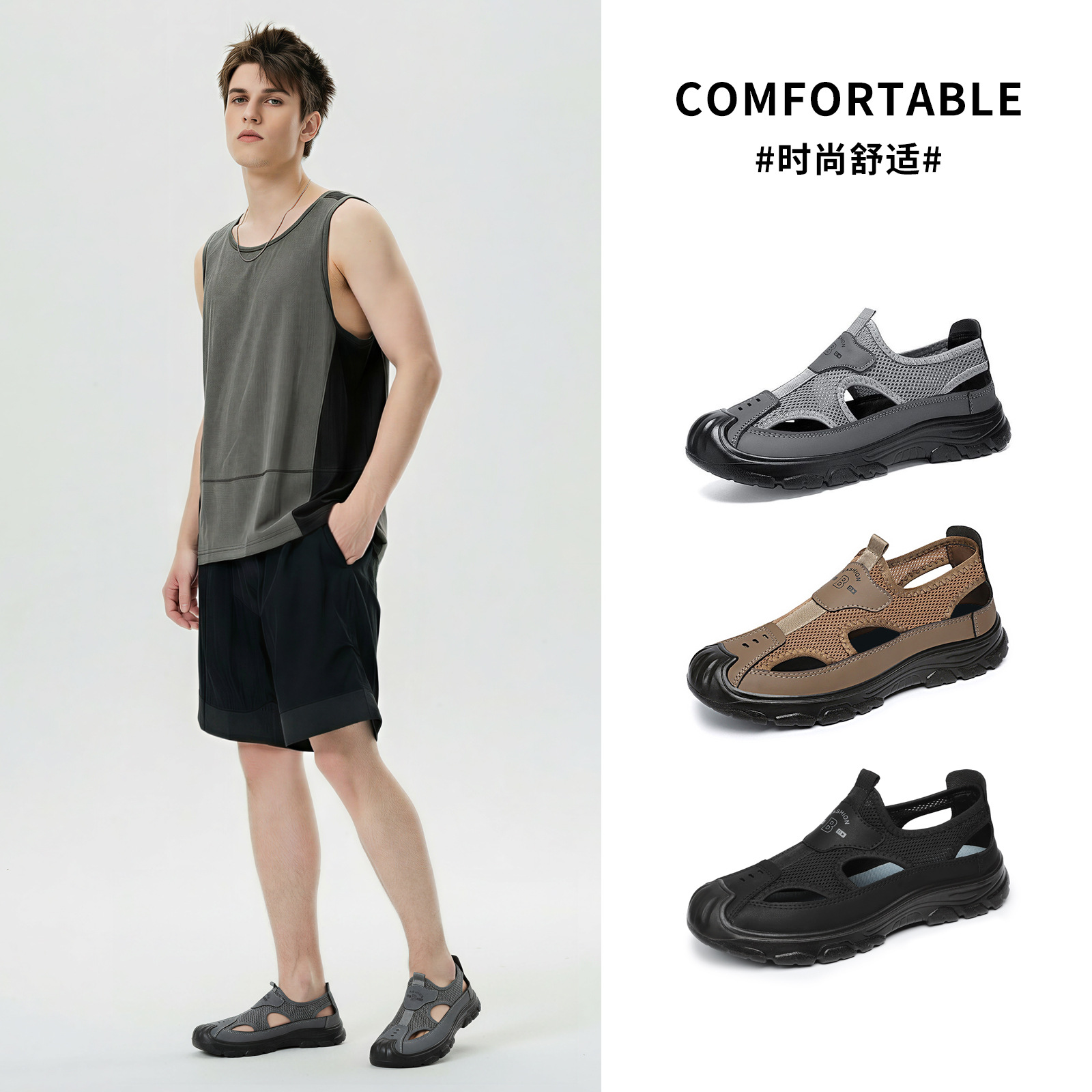 Zapatos de hombre nuevos sandalias de gran tamaño zapatos de playa transfronterizos para hombre zapatos casuales huecos zapatos de boca baja zapatos transpirables para hombre 46