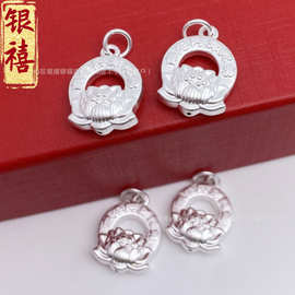足银999莲花真言挂坠挂件diy手工编绳项链手串材料3D足银配件批发