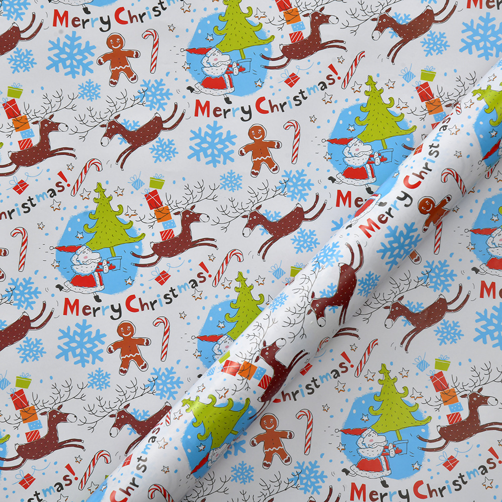 Nuevo papel brillante de bronce transfronterizo papel de embalaje de regalo de Navidad Papá Noel dibujos animados árbol de Navidad diy papel de regalo