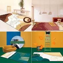 輕奢莫蘭迪豬肝紅翡翠綠金黃色抽象幾何葉子客廳卧室床邊地毯地墊