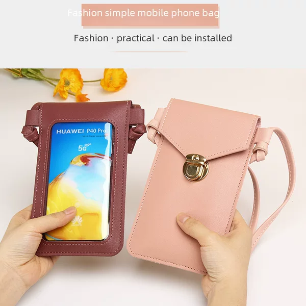 Cross-Border New Cross-Body Mobile Phone Bag with Touch Screen Mobile Phone Wallet Female Retro Student Solid Color Simple Lock Small Shoulder Bag
