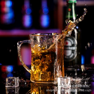 啤酒杯亚克力扎啤杯子pc塑料家用460ml大容量带把手果汁杯ktv酒杯