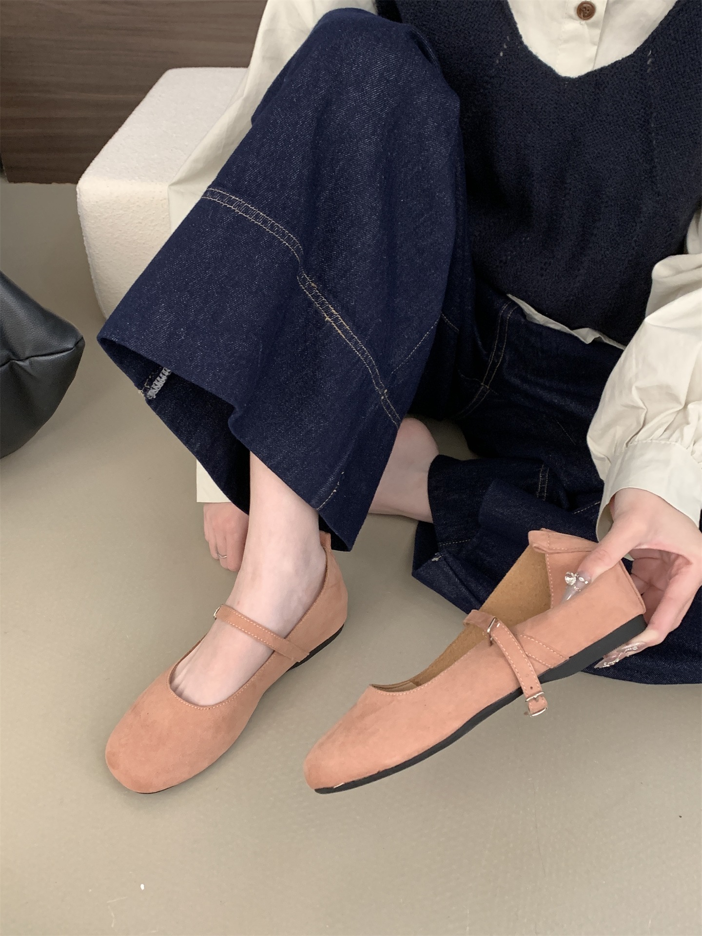 Petite Height Increasing French Style Silver Mary Jane Versatile One-Strap Soft Leather Single Women Shallow Mouth_vogvips.com