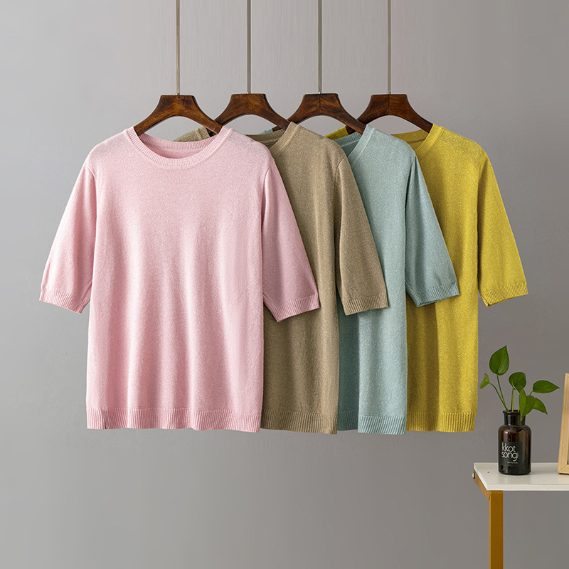 146g Weight Half Sleeve Sleeve Length Regular Sleeve Sleeve Type stretch cotton Fabric Type Regular Top Length T-shirt Tops Type Daily Occasion Round Neck Neckline Bright Silk Function Slim Fit Type Solid Color Pattern Summer Season Women's Gender Casual, Basic, Commute style Style Wholesale Women's Casual Basic Commute Style Solid Color Half Sleeve T-Shirts 无