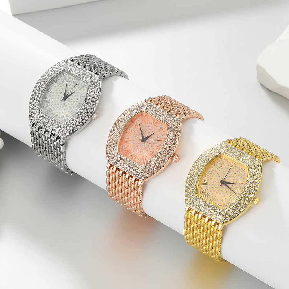 Foreign Trade Creative Diamond-Encrusted Roman Pattern Women's Watch Women's Watch Fashionable Barrel-Shaped Temperament Quartz Watch Dropshipping