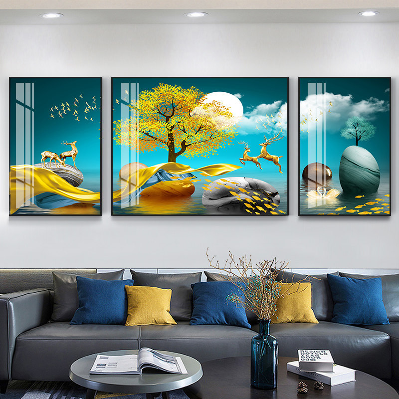 简约客厅装饰画沙发背景墙挂画壁画卧室挂画北欧晶瓷三联轻奢高端