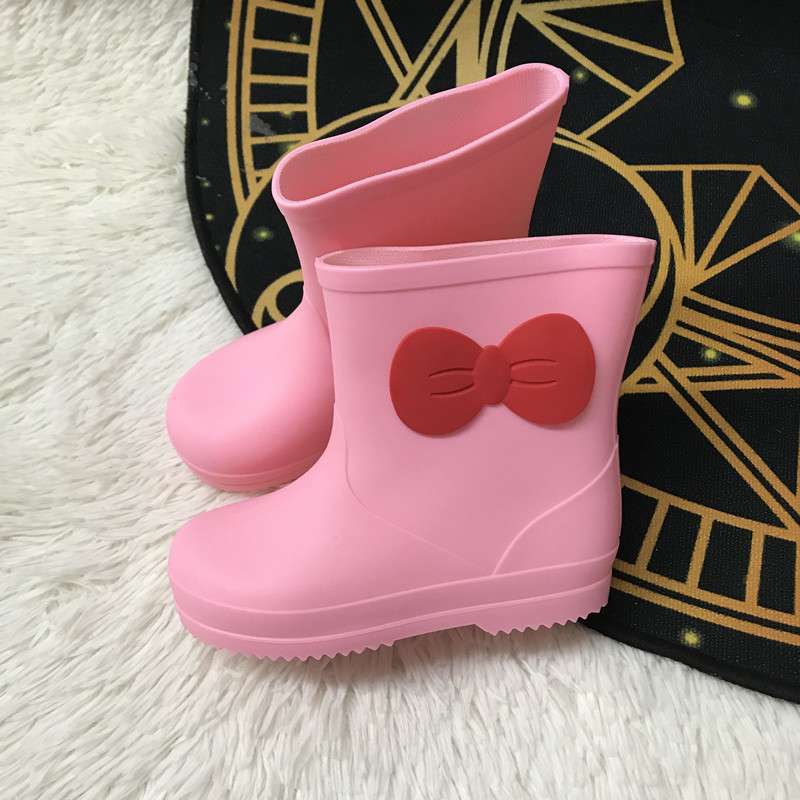 2025 new bow rain boots students waterproof non-slip soft water shoes one-piece durable rainy season children's water boots
