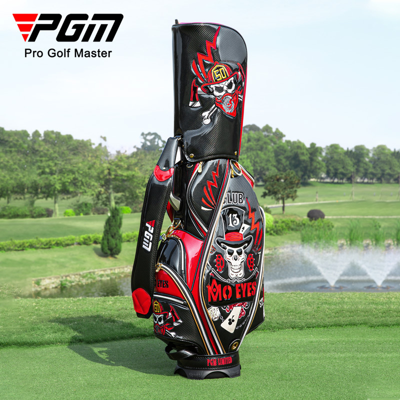Túi golf PGM da pha lê thêu chống nước, nhẹ, đựng 13 gậy — Đen đỏ-đầu lâu, Xe đạp leo núi màu xanh trắng
