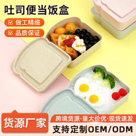 TEMU亚马逊小麦秸秆便携餐盒吐司面包三明治盒减脂餐便当盒