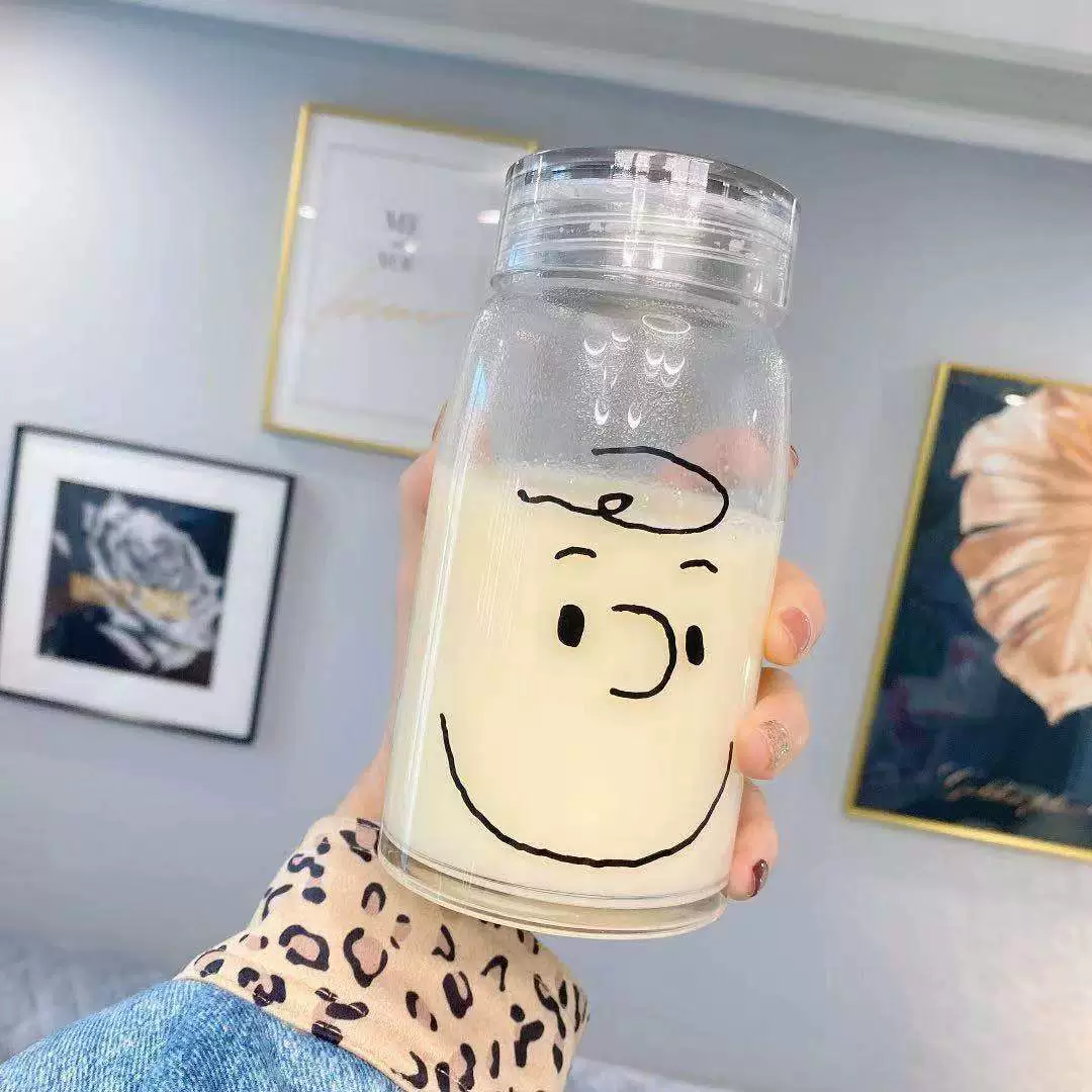 Красивый Bear Glass водяная бутылка, 450 мл толченое стекло чашка, Cartoon в стиле Ins