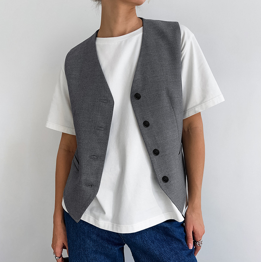2024 principios de la primavera nuevo gris de cercanías chaleco abrigo de personalidad femenina moda casual todo partido transfronterizo simple estilo europeo y americano