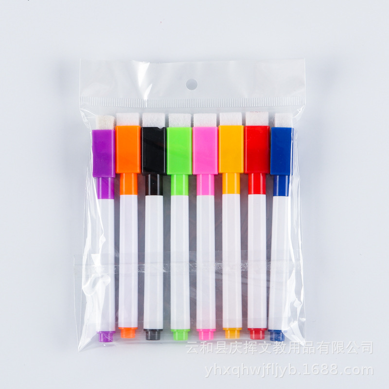 Venta al por mayor pluma de pizarra a base de agua cepillo magnético borrable conjunto de 8 colores pluma de graffiti de pintura para niños en stock generación pelo