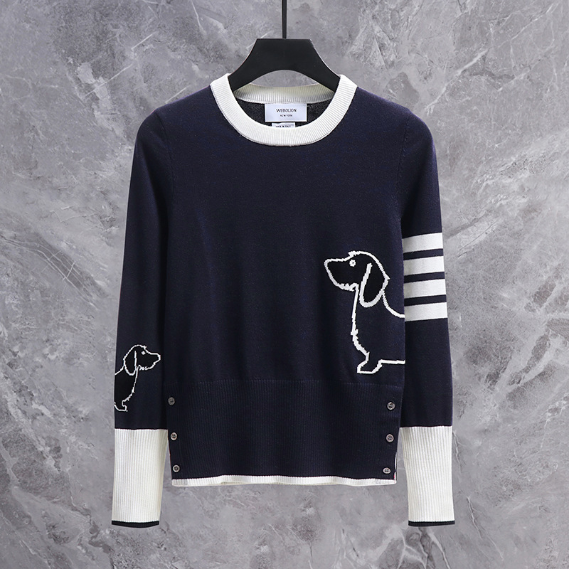 Factory Direct Tb Autumn and Winter New Round Neck Jacquard Puppy Men and Women Casual, Comfortable and Versatile Slim Knitted Sweater