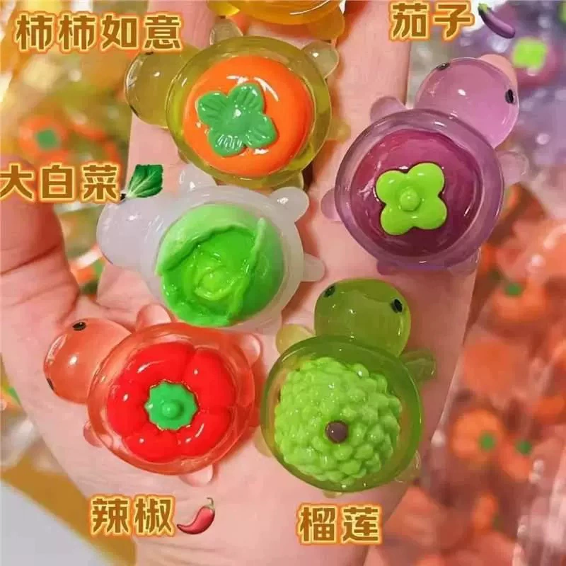 Светящиеся трехмерные красочные фрукты и овощи, маленькая черепаха из смолы, большая черепаха, популярные детские аксессуары для кукол, модная слепая сумка